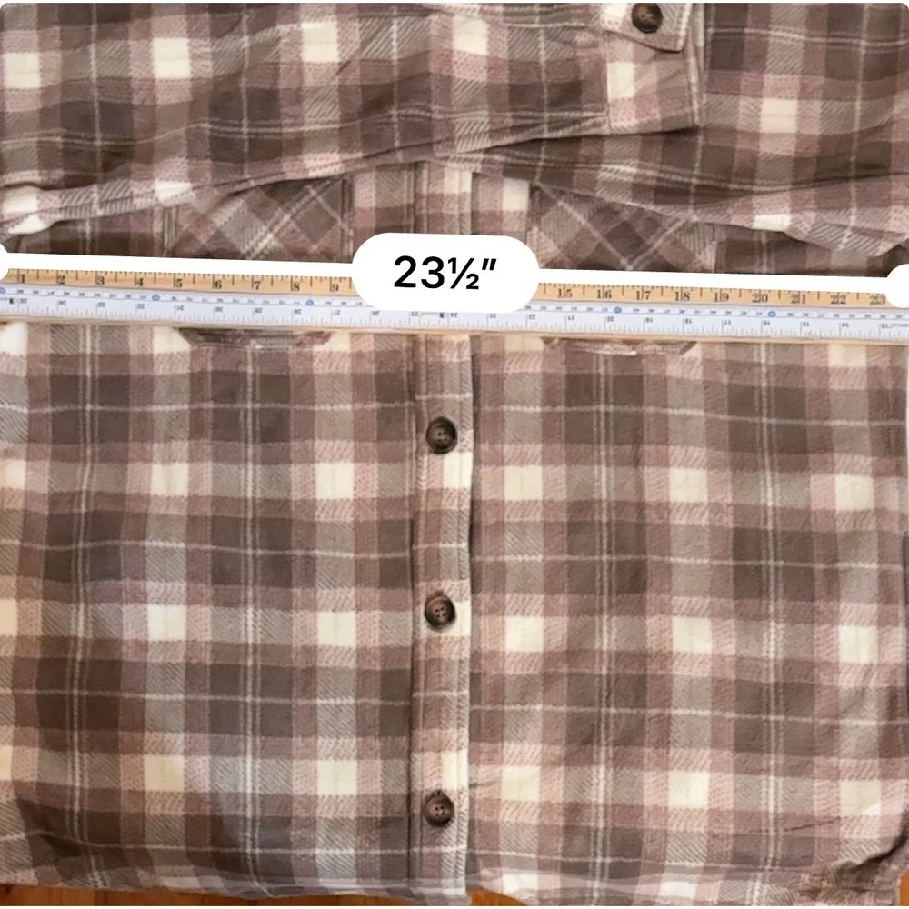 Maurices Plaid Flannel Shirt Jacket Womens Brown White Long Sleeve Button Up Lg‎